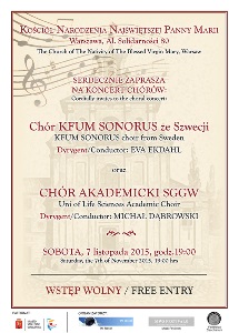 Koncert chóru szwedzkiego KFUM Sonorus oraz Chóru Akademickiego SGGW