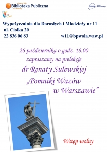 Prelekcja "Pomniki Wazów w Warszawie"