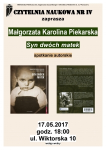 Spotkanie z Małgorzatą Karoliną Piekarską autorką książki pt.: "Syn dwóch matek"