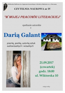 Spotkanie autorskie z Darią Galant - "W mojej pracowni literackiej"
