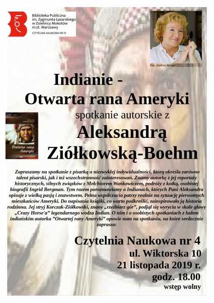 Indianie - Otwarta rana Ameryki - spotkanie autorskie z Aleksandrą Ziółkowksą-Boehm