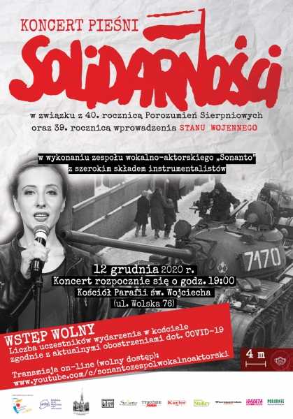 "Pieśni Solidarności" - koncert z okazji 40-lecia Porozumień Sierpniowych i 39. rocznicy wprowadzenia Stanu Wojennego