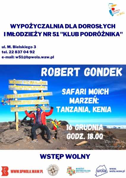 Safari moich marzeń: Tanzania, Kenia - prelekcja Roberta Gondka