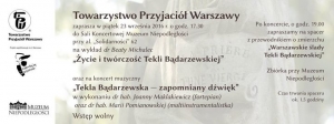 "Życie i twórczość Tekli Bądarzewskiej" - wykład, koncert i spacer