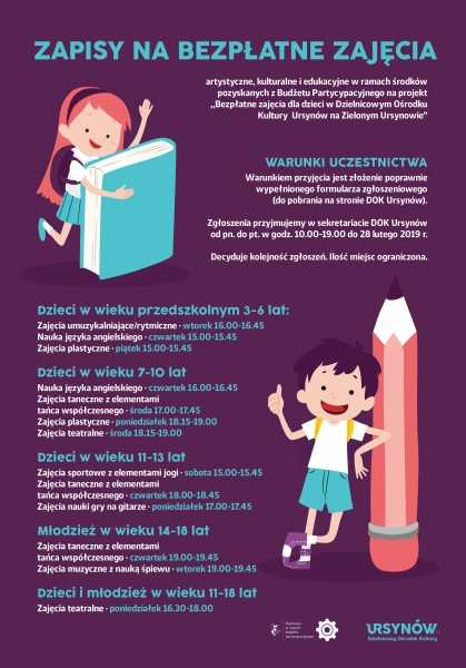 Bezpłatne zajęcia dla dzieci i młodzieży w DOK Ursynów