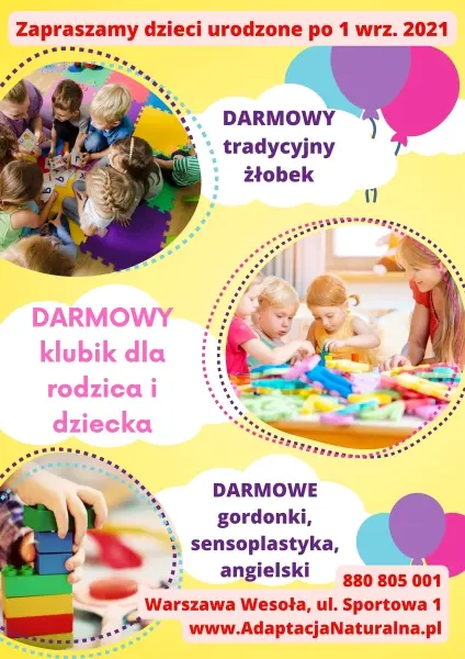 Darmowy żłobek, klubik dla rodzica i dziecka i zajęcia rozwojowe w Wesołej