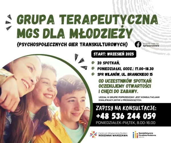 Bezpłatna grupa terapeutyczna dla młodzieży 