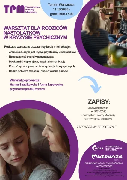 Warsztat dla rodziców nastolatków w kryzysie psychicznym
