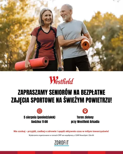 Bezpłatne zajęcia sportowe dla seniorów - Westfield Arkadia i Zdrofit zapraszają