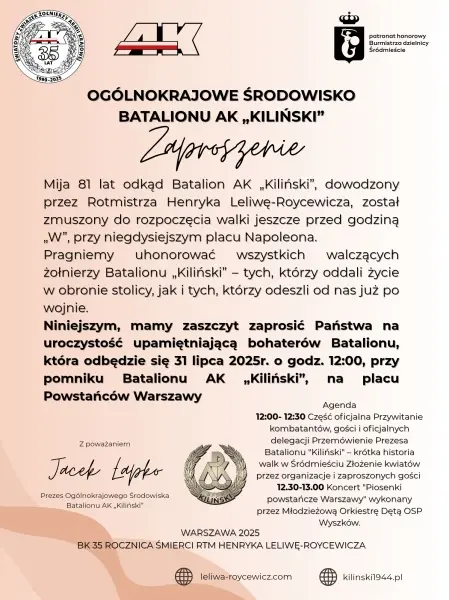 Uroczystość Złożenie Kwiatów przed pomnikiem Powstańców Warszawy Batalionu AK KILIŃSKI oraz otwarcie wystawy zdjęć "Pamiętamy 1944"