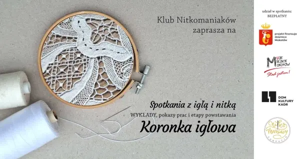 Pokaz i wykład na temat koronki igłowej. Losowanie zestawów do koronki