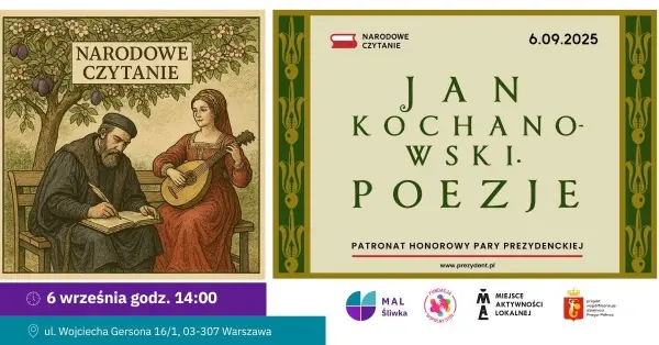 Narodowe czytanie Jana Kochanowskiego w Śliwkotece - czytanie poezji, koncert muzyki dawnej i poczęstunek