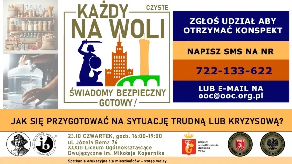 Jak się przygotować na sytuację trudną lub kryzysową? Bezpłatne spotkanie edukacyjne w ramach akcji "Każdy na Woli świadomy, bezpieczny, gotowy!"