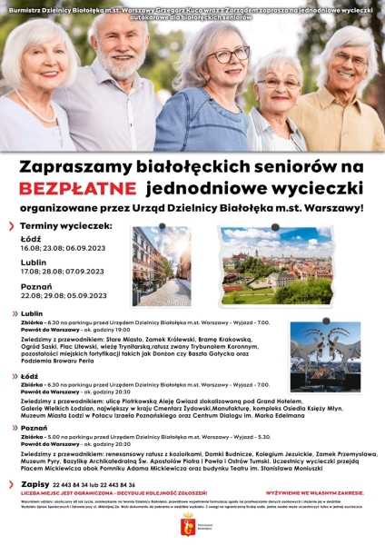 Jednodniowe bezpłatne wycieczki dla Seniorów z Białołęki Jednodniowe bezpłatne wycieczki dla Seniorów z Białołęki