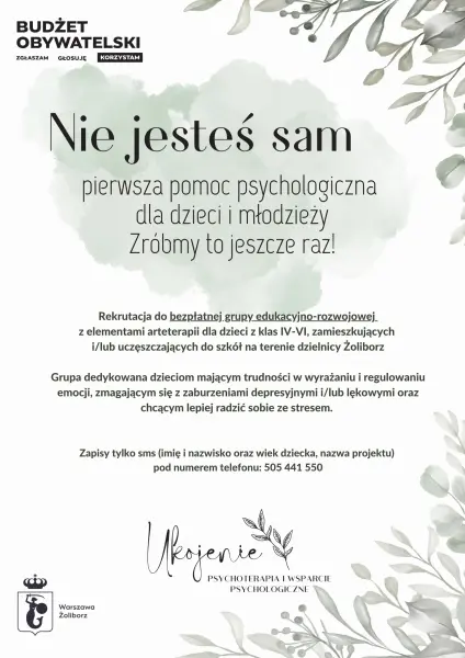 Bezpłatne warsztaty arteterapeutyczne z elementami TUS dla uczniów w wieku od 11 do 13lat