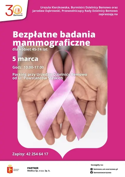 Bezpłatne badania mammograficzne dla kobiet w wieku 45-74 lat