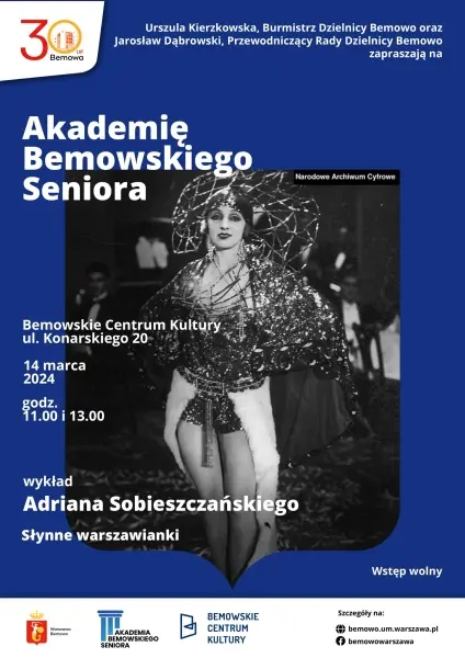 Akademia Bemowskiego Seniora | Wykład Adriana Sobieszczańskiego: Słynne warszawianki [godz. 11:00 i 13:00]