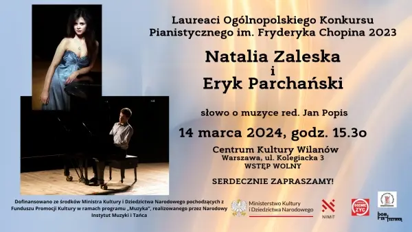 Recital fortepianowy - Natalia Zaleska i Eryk Parchański - z cyklu Wilanowskie Koncerty Czwartkowe