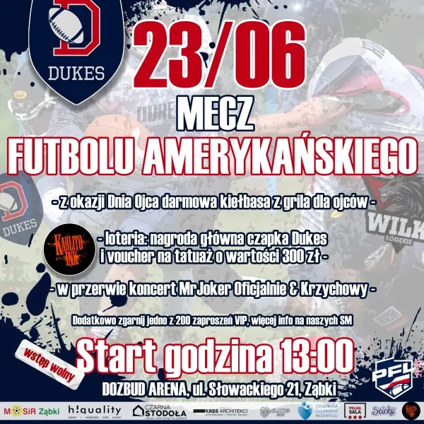MECZ FUTBOLU AMERYKAŃSKIEGO DUKES ZĄBKI vs WILKI ŁÓDZKIE