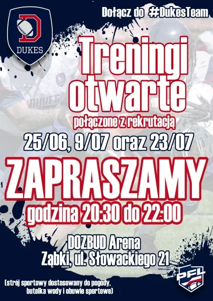 OTWARTY TRENING FUTBOLU AMERYKAŃSKIEGO połączony z REKRUTACJĄ do DUKES ZĄBKI