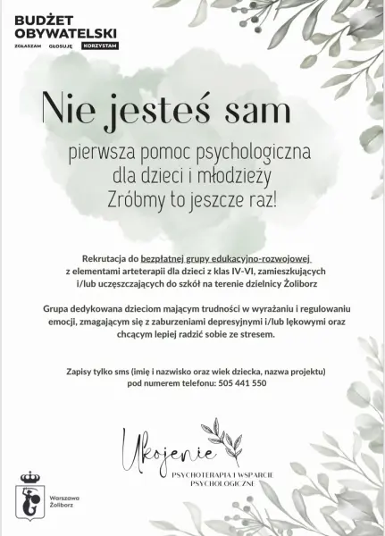 Grupa edukacyjno - rozwojowa z elementami arteterapii dla uczniów klas IV-VI z Żoliborza