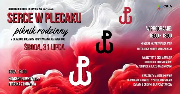 "Serce w plecaku" | Rodzinny piknik z okazji 80. Rocznicy Powstania Warszawskiego