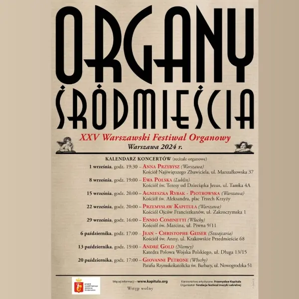 XXV Warszawski Festiwal Organowy "ORGANY ŚRÓDMIEŚCIA" 2024