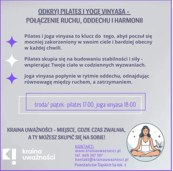 Pilates [godz. 17:00]  i Joga Vinyasa [godz. 18:00]