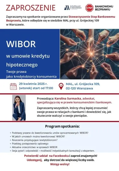 Spotkanie informacyjne: WIBOR w umowie kredytu hipotecznego i pożyczek – Twoje prawa