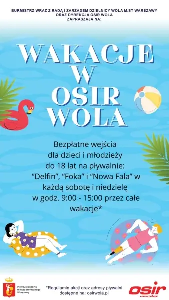 Wakacje w OSiR WOLA |  bezpłatne pływanie dla dzieci i młodzieży