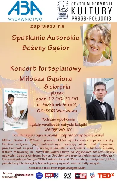 Spotkanie autorskie z Bożeną Gąsior i koncert fortepianowy Miłosza Gąsiora