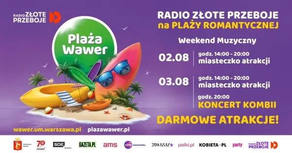 Weekend Muzyczny na Wakacyjnej Plaży Wawer | koncert KOMBII, Silent Disco i atrakcje dla całych rodzin