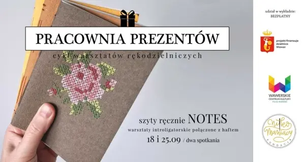 Szyty ręcznie notes / PRACOWNIA PREZENTÓW / warsztaty introligatorskie połączone z haftem