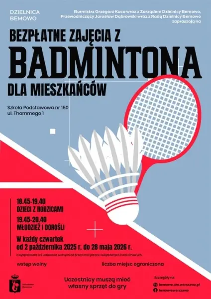 Bezpłatne zajęcia z badmintona [godz. 18:45 i 19:45]