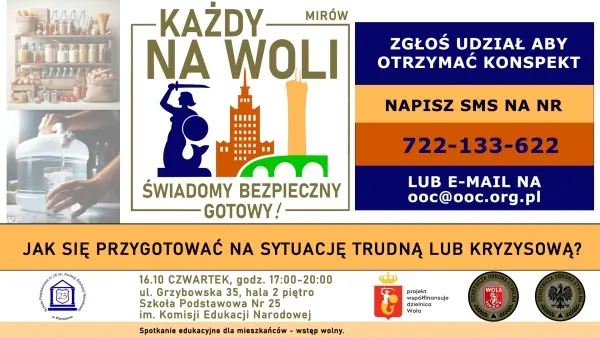 Jak się przygotować na sytuację trudną lub kryzysową? Bezpłatne spotkanie edukacyjne w ramach akcji "Każdy na Woli świadomy, bezpieczny, gotowy!"