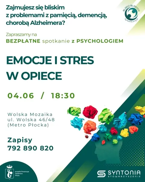 Emocje i stres w opiece - spotkanie z psychologiem dla opiekunów rodzinnych osób z demencją, chorobą Alzheimera