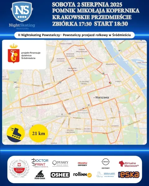 II Nightskating Powstańczy - Powstańczy przejazd rolkowy w Śródmieściu