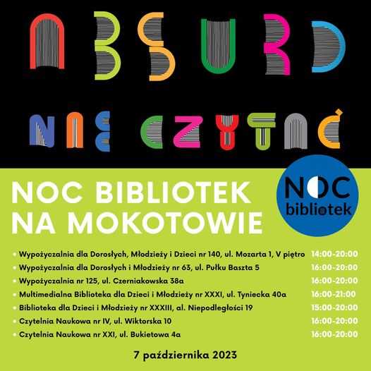 9. edycja Nocy Bibliotek na Mokotowie - "Absurd nie czytać"
