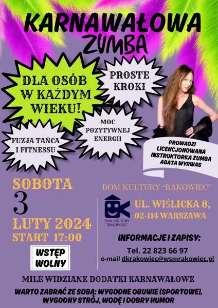 Karnawałowa Zumba z Agatą Wyrwas w DK Rakowiec