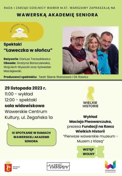 Wawerska Akademia Seniora | Wykład i spektakl "Ławeczka w słońcu"